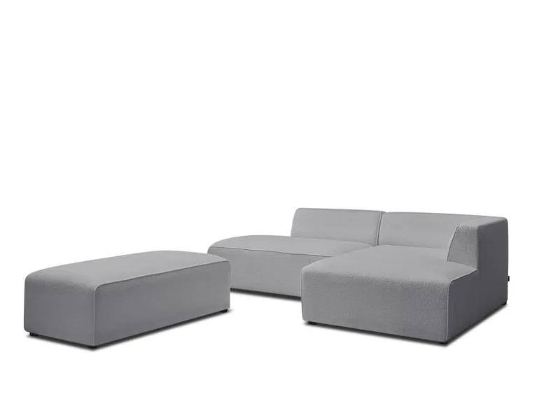 Ecksofa mit Hocker BOBOCHIC MEGEVE Boucle-Stoff hellgrau