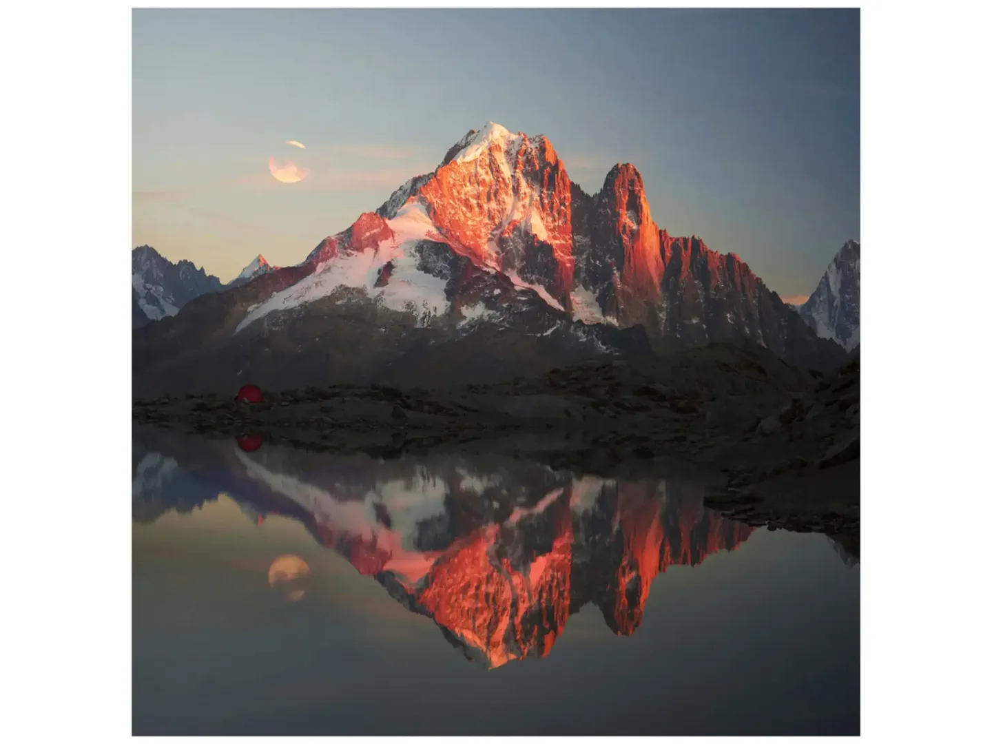 image LAND Digitaldruck auf Glas Bergpanorama mit See in Abendstimmung | Schubiger Möbel