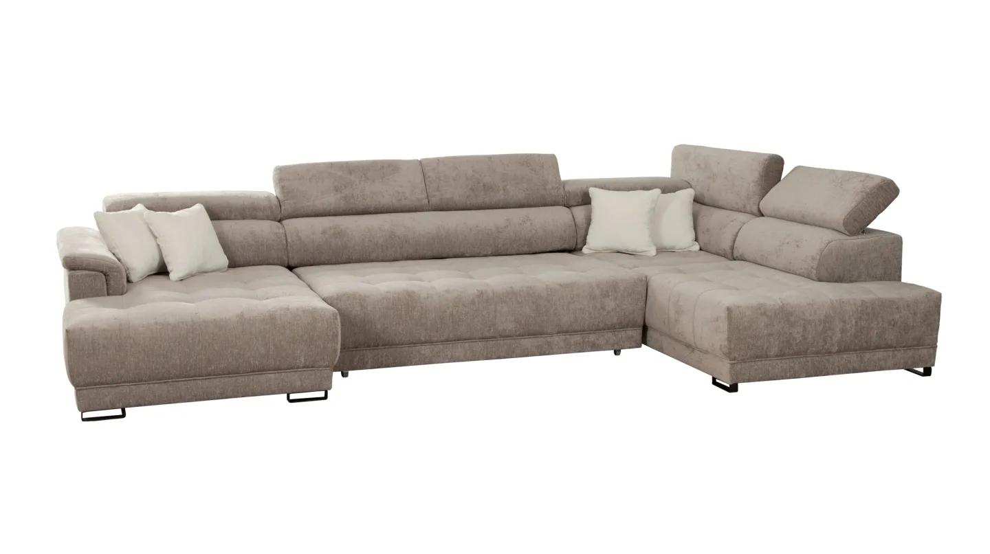 Wohnlandschaft taupe ausziehbar - Sitztiefenverstellung - BENEVENTO