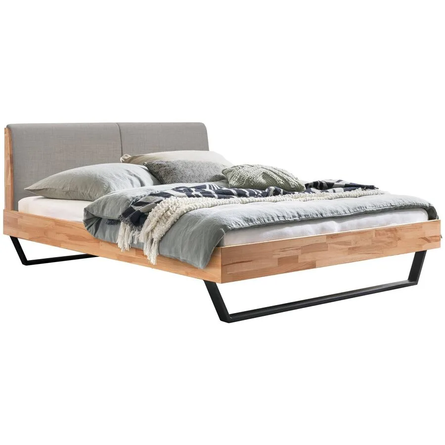 Hasena Bett Pollino Natur, Grau, Schwarz Kernbuche Massivholz 140 x 200 cm
