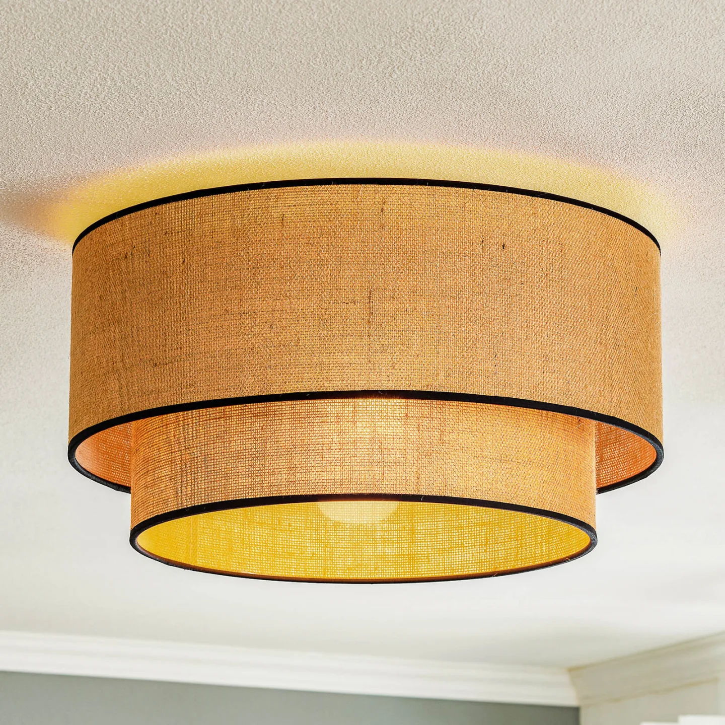 Boho Loftlampe Ø45 Jute/Sort - Euluna Boho jute & black - Stue - Stof / tekstil - Rund