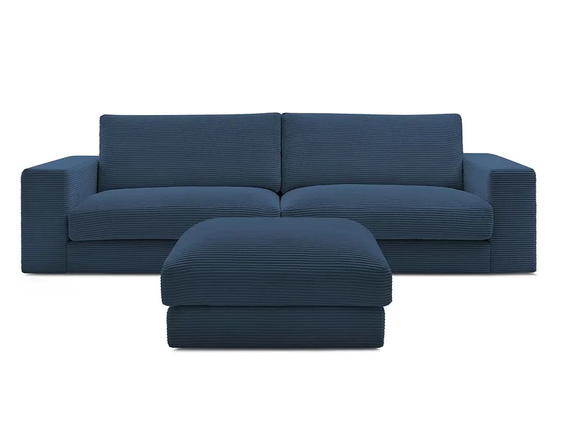 3er Sofa mit Hocker BOBOCHIC LEONARD Cord-Stoff dunkelblau