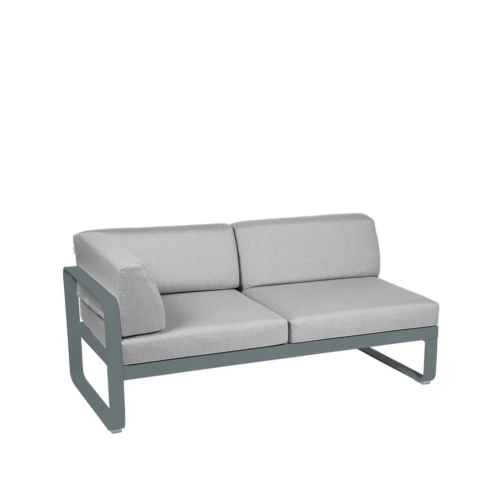 Fermob Bellevie Corner modulsoffa 2-sits Storm grey (grå), flannel grey dyna, vänster