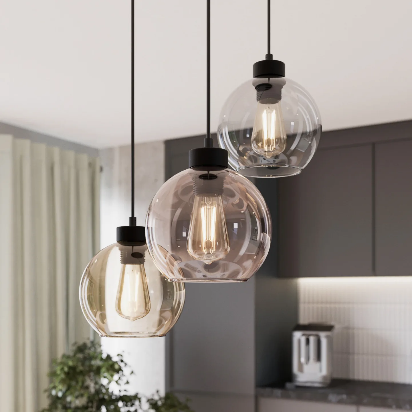 Cubus Hängeleuchte Ø 50 cm 3-flammig klar/honig braun Glas TK Lighting - Wohnzimmer - Modern - Mehrflammig