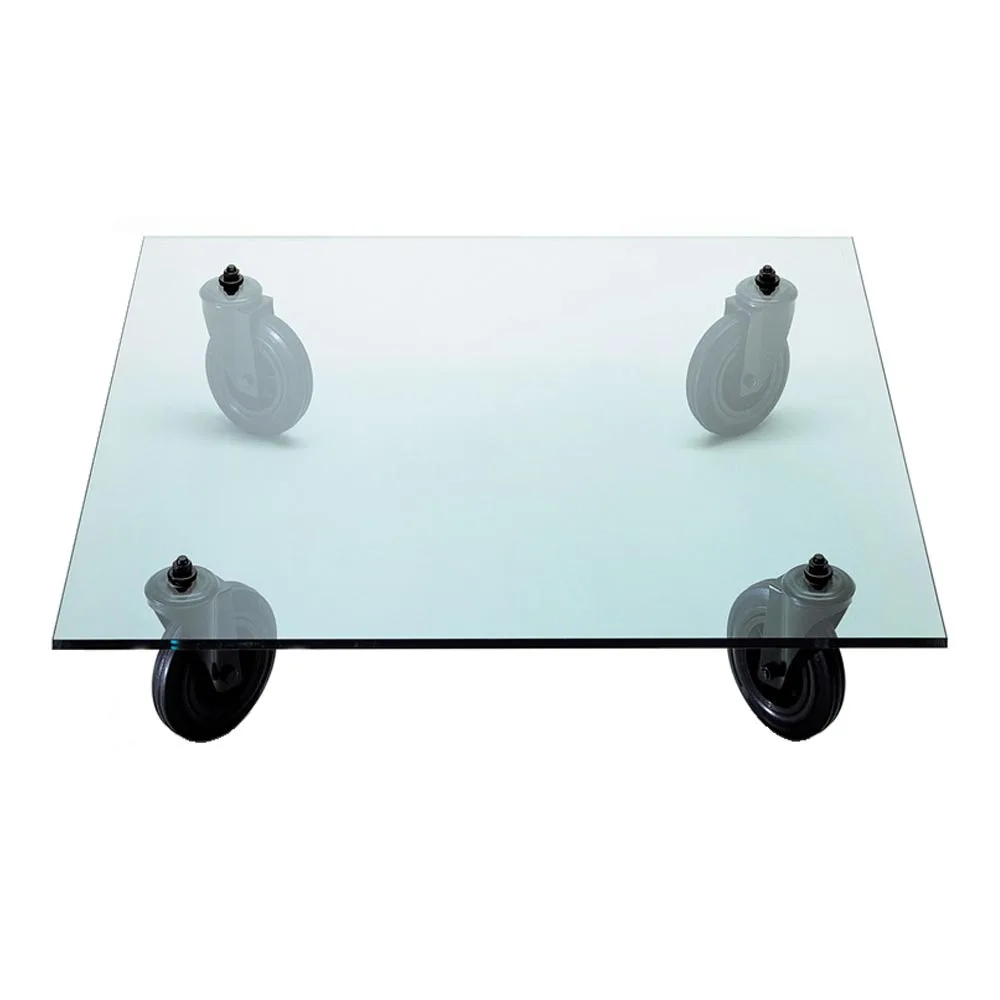 FontanaArte - Tavolo Con Ruote 140x70 cm - Soffbord - Gae Aulenti - Svart - Glas/Metall
