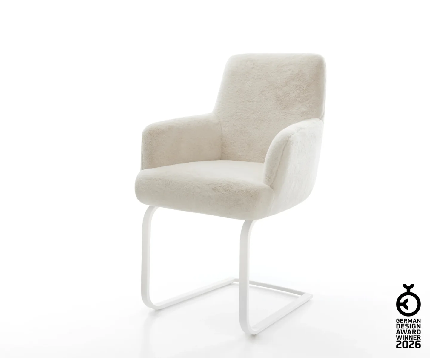 Freischwinger Heira-Flex mit Armlehnen Plüsch Creme-Weiß Freischwinger flach Weiß Taschenfederkern