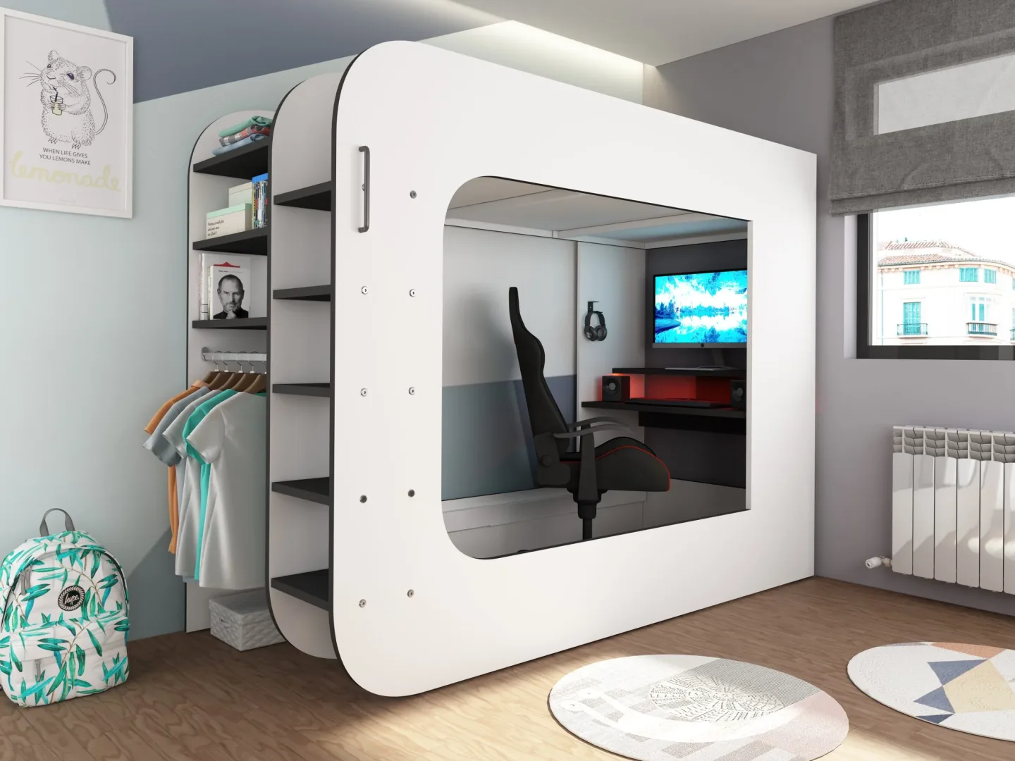 Drømmerom - Gaming Loftseng med Skrivebord og LED – Perfekt for Gamere og Ungdom