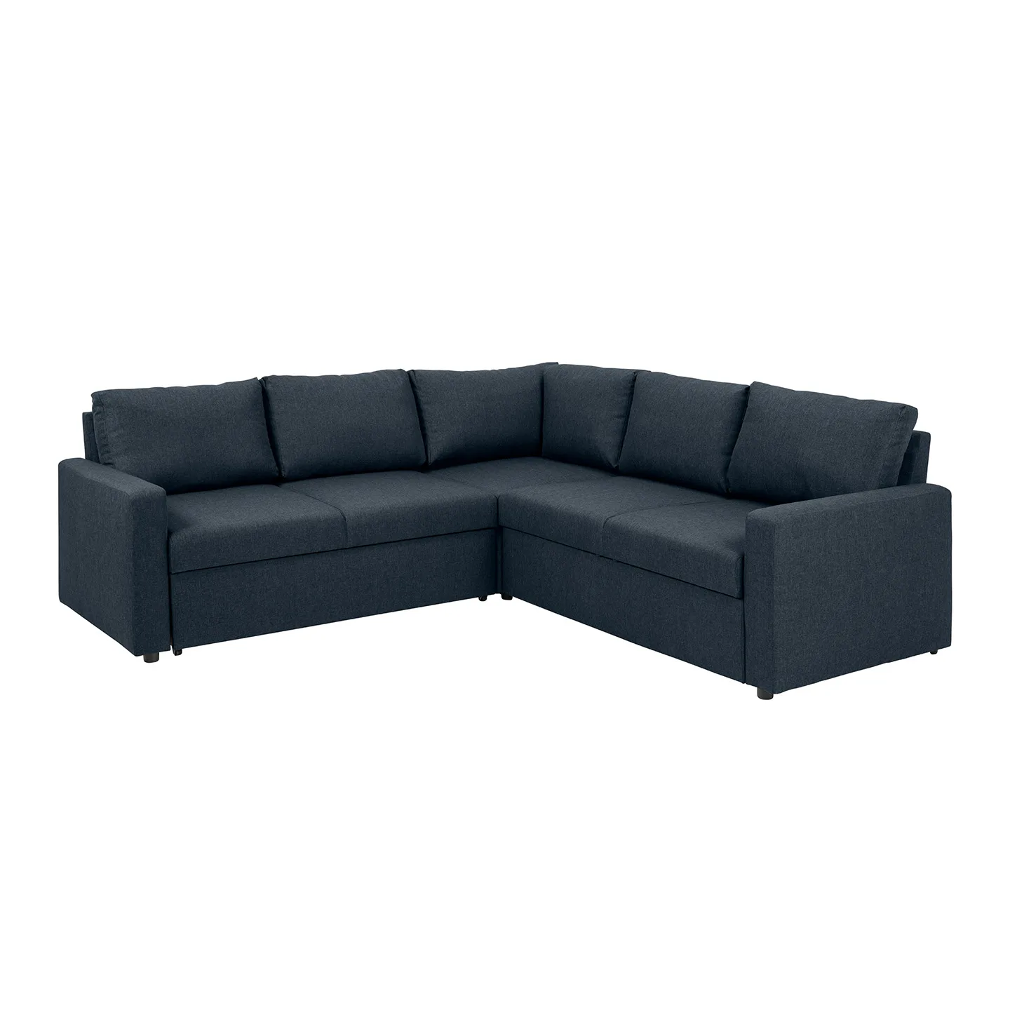 Sacramento Ecksofa versteckte Aufbewahrung und ausziehbares Bett dunkelblau.