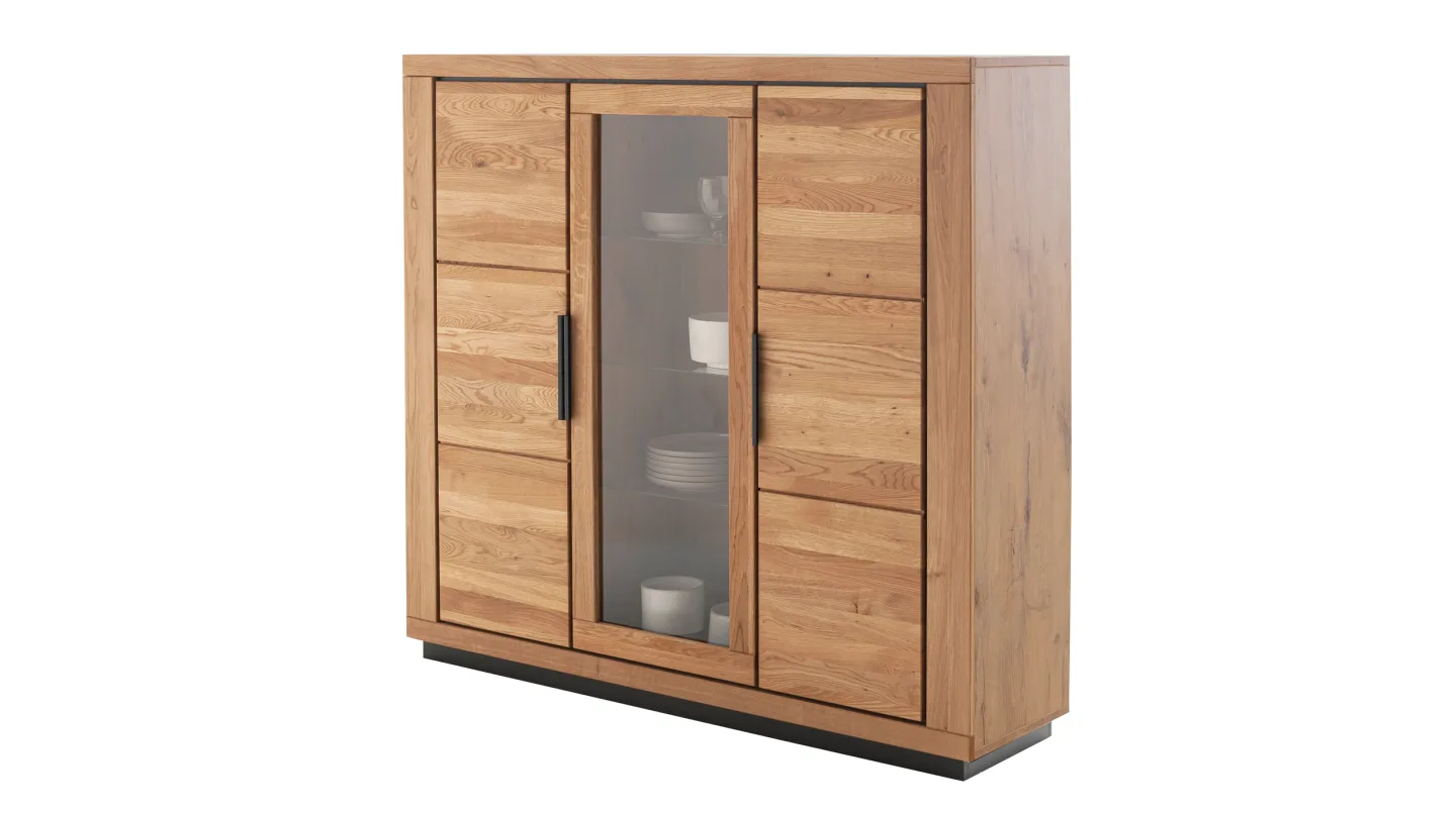Highboard mit Glastür Wildeiche massiv geölt 153 cm - GRENO