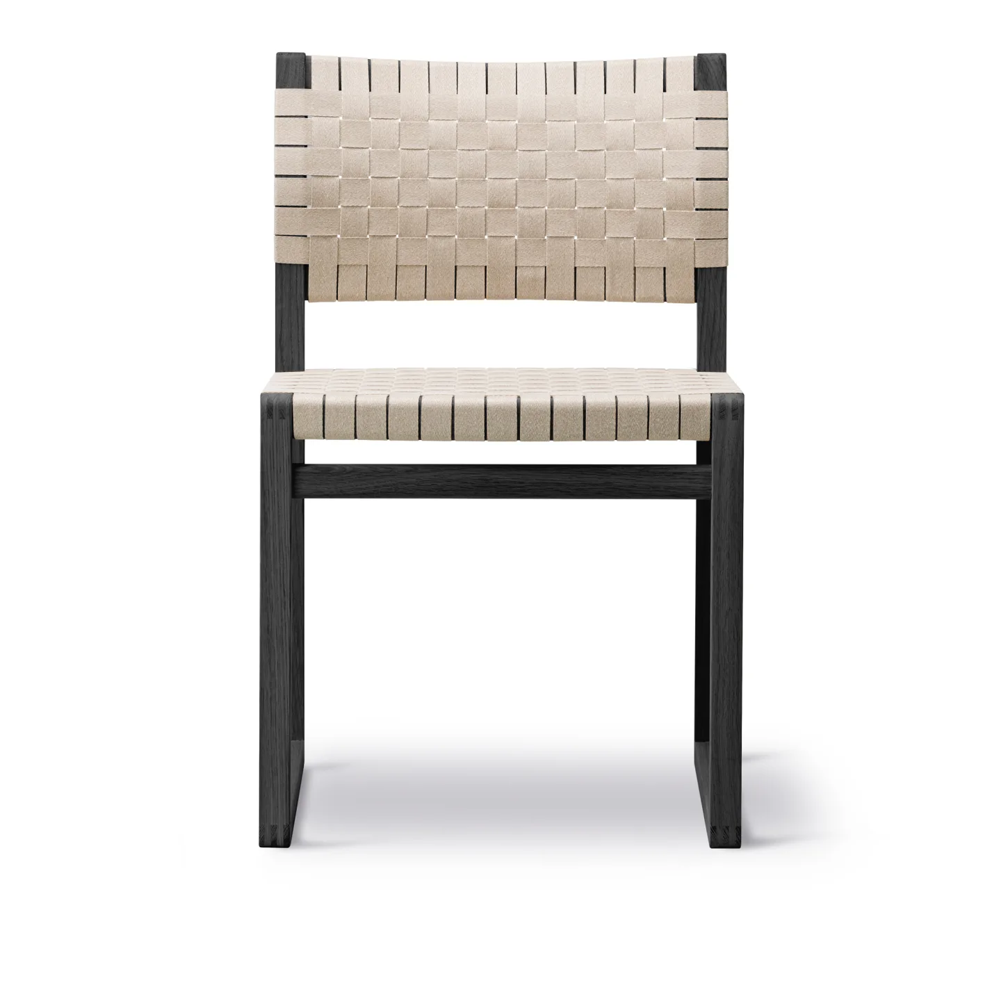 Fredericia Furniture - BM61 Chair Linen Webbing, Svartlackerad, Sits natur - Matstolar - Børge Mogensen