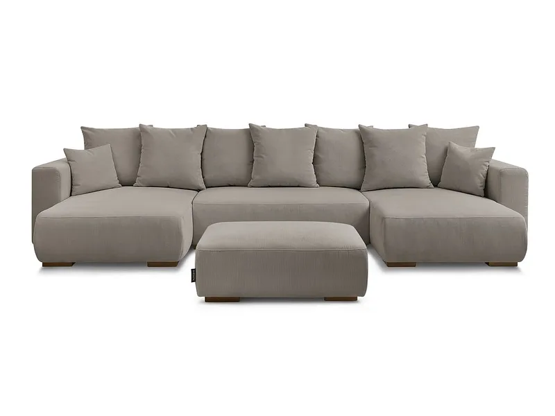 Panorama-Ecksofa mit Hocker BOBOCHIC SIDONIE Cord-Stoff taupe