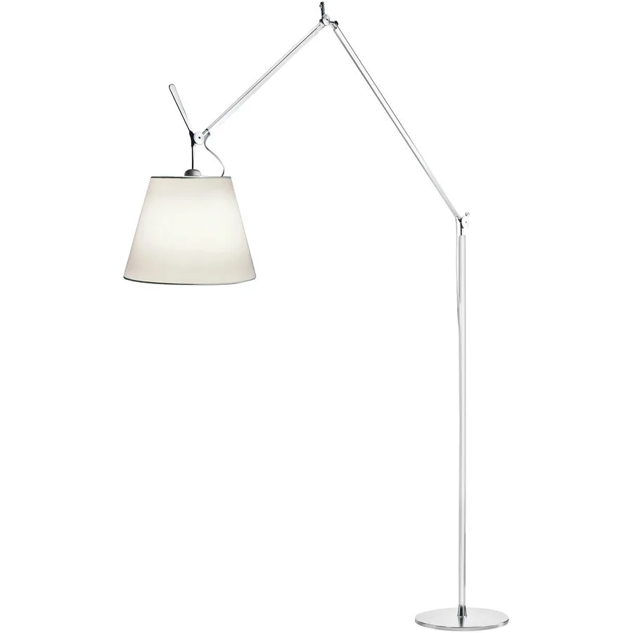 Designer-Stehlampe Artemide Tolomeo Mega silber dimmbar H 238 cm - Farbe: Aluminium/Weiss - LED - Lichtfarbe: Warmweiss - Material: Metall/