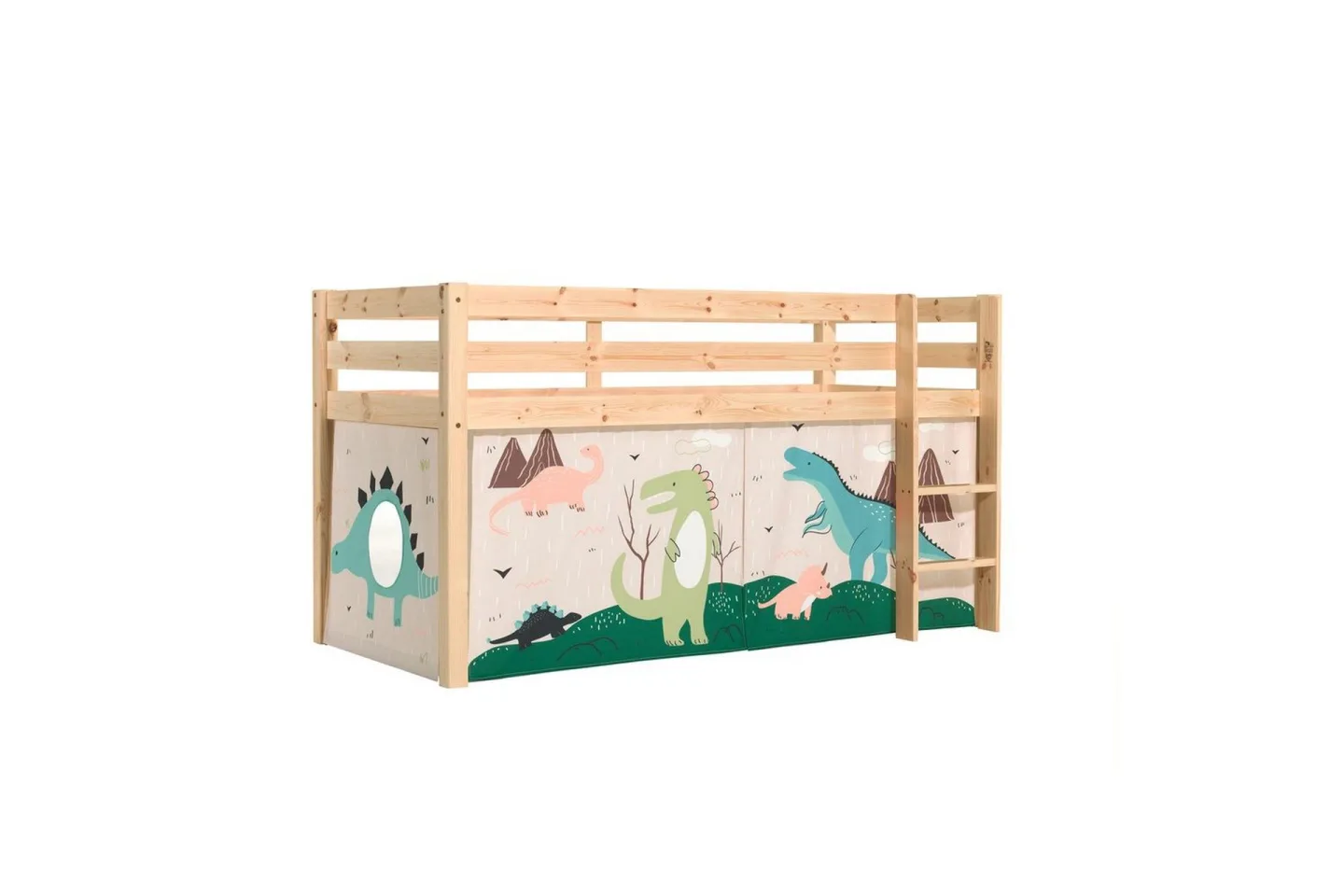 Halvhög Säng med gardin Pino Naturlig, Dino - Naturlig, Dino