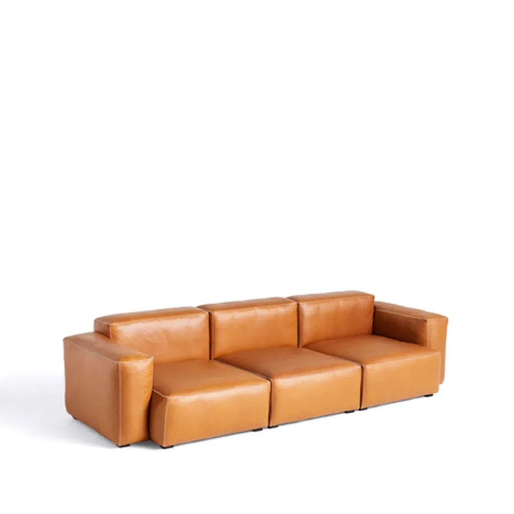 HAY Mags Soft low 3-Sitzer Sofa Sense cognac-hellgraue Naht
