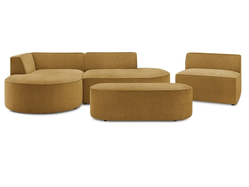 Ecksofa mit Hocker BOBOCHIC ROUSSEAU Stoff mit Textur gelb