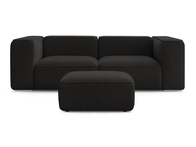 2er Sofa mit Hocker BOBOCHIC ZEPHYR Stoff mit Textur schwarz