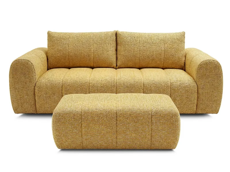 3er Sofa mit Hocker BOBOCHIC NESTY Stoff chiniert gelb
