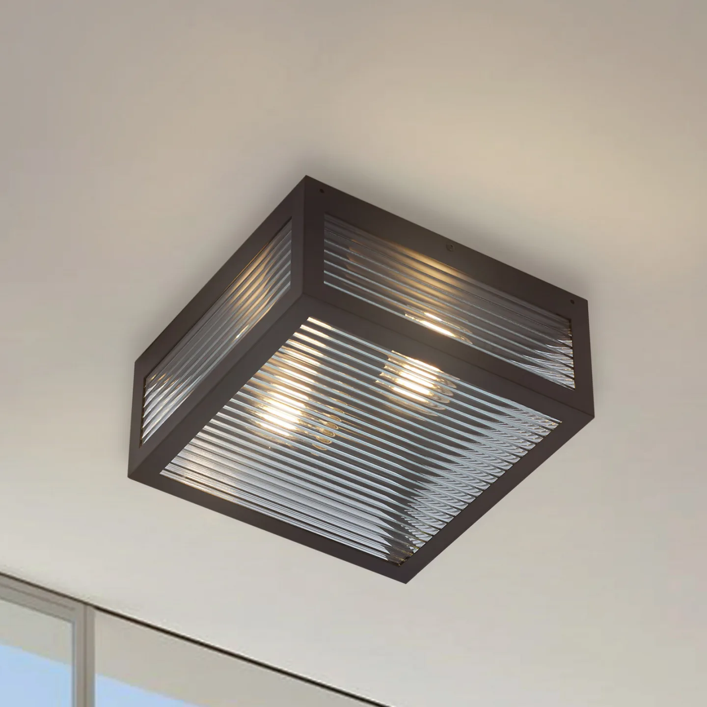 Bolgar Außendeckenleuchte schwarz Glas Metall - Lindby - Terrasse - Modern - Eckig