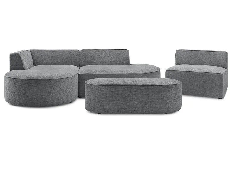 Ecksofa mit Hocker BOBOCHIC ROUSSEAU Stoff mit Textur dunkelgrau