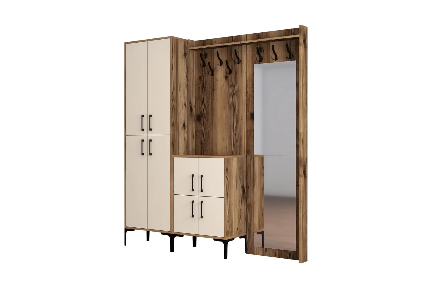 Retzow Hallmöbelset 180 cm - Mörkbrun/Beige