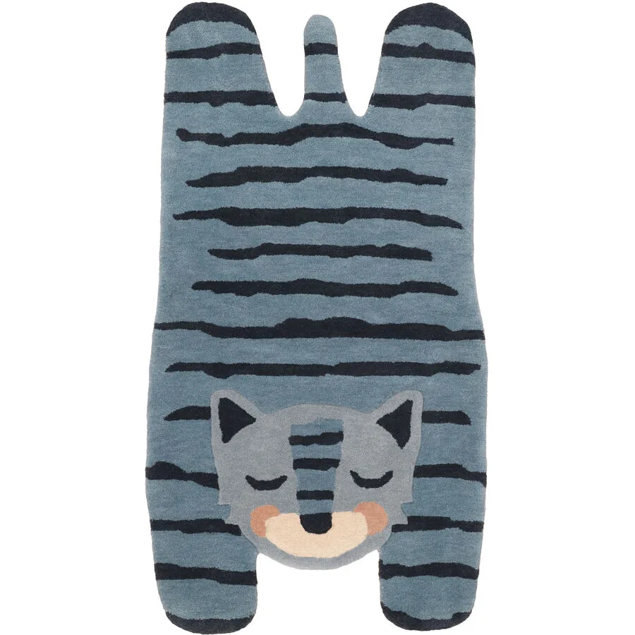 Kinderteppich Samu blue Wolle Tiermuster 65 x 125 cm