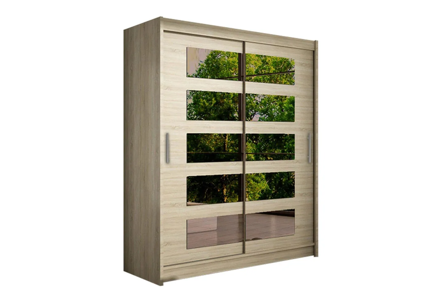 Leila Garderob 150 cm Skjutdörrar Delad Spegel - Beige/Trä/Natur