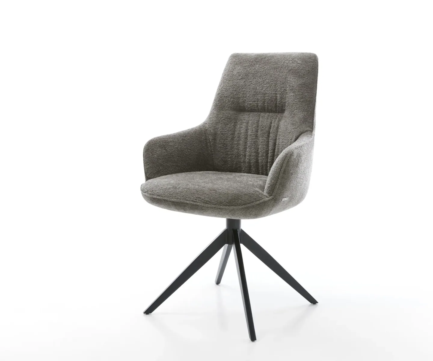 Drehstuhl Zelia-Flex mit Armlehnen Bouclé Soft Schlamm Kreuzgestell breit Schwarz 360° drehbar Wippfunktion Taschenfederkern