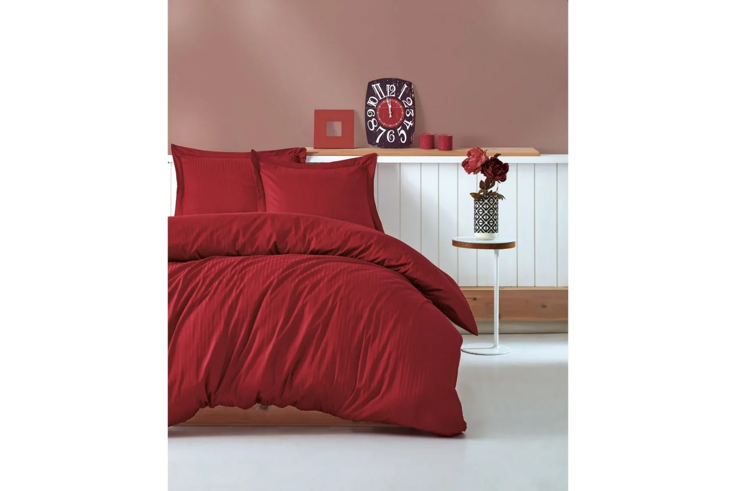 Cotton Box Bäddset Dubbelt 4-dels Premium Satin - Mörkröd