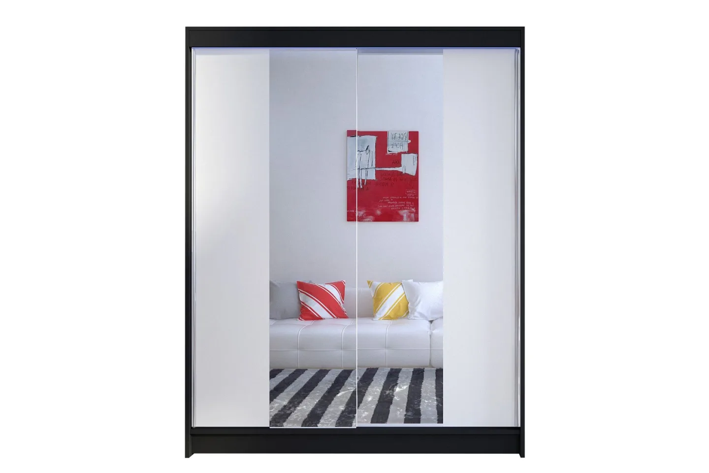 Pickering Garderob med Spegel 150x200 cm - Vit/Svart