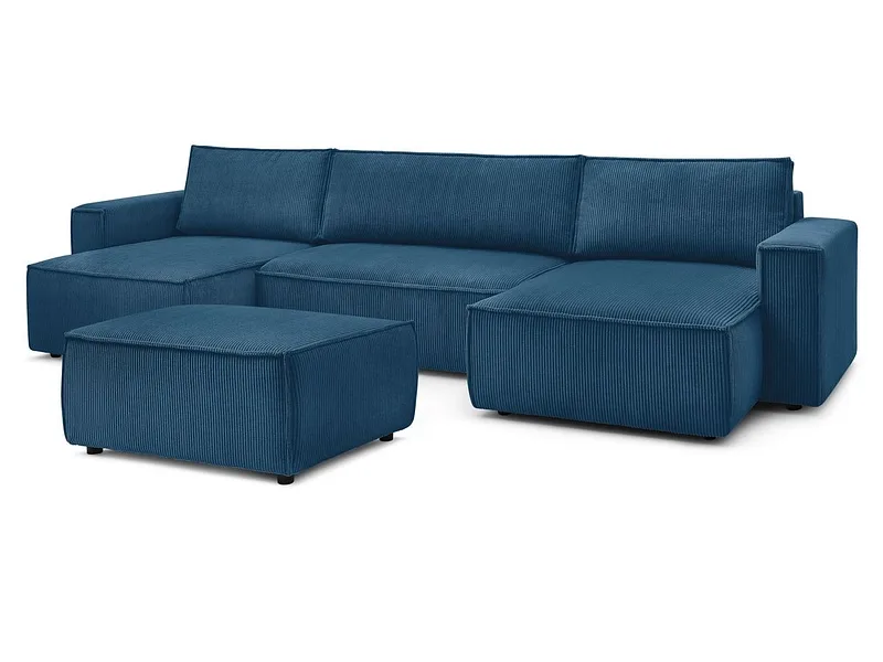 Panorama-Ecksofa mit Hocker BOBOCHIC NIHAD Cord-Stoff dunkelblau