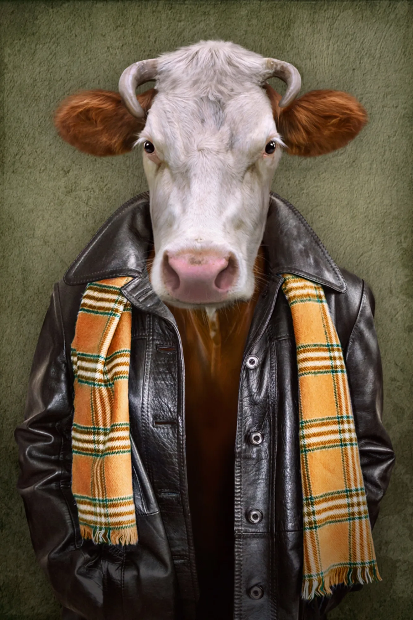 image LAND Alubild Rind mit Lederjacke | Schubiger Möbel