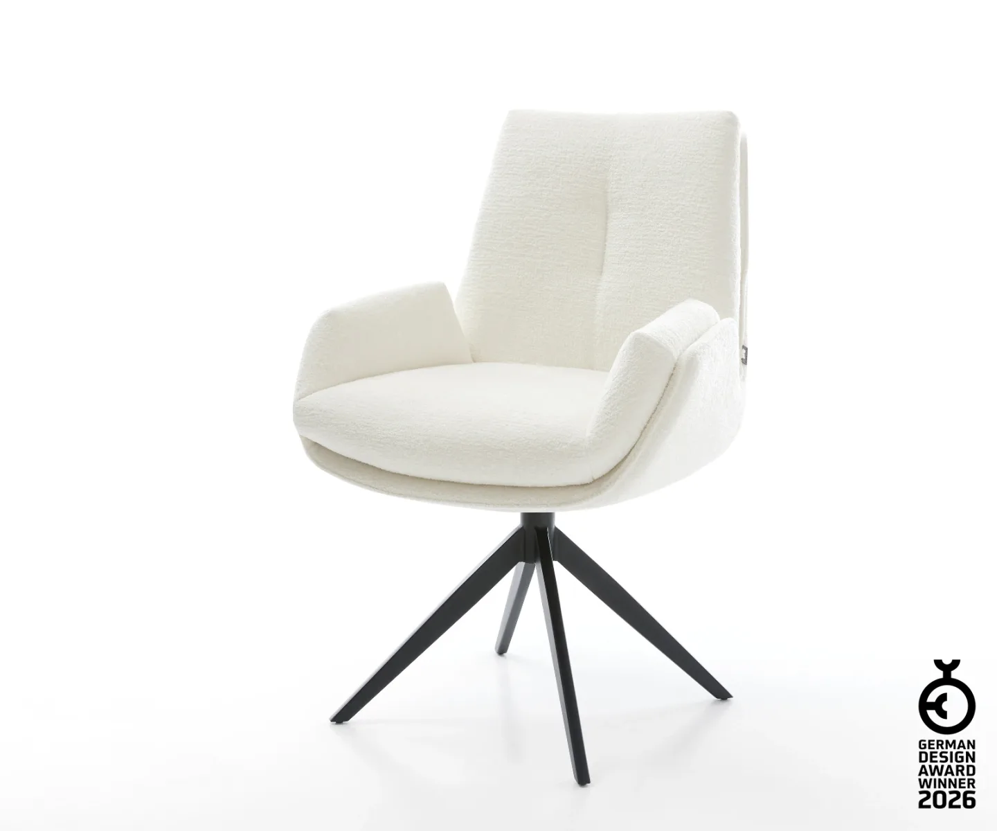 Drehstuhl Clea-Flex Bouclé Soft Beige Kreuzgestell breit Schwarz 360° drehbar Wippfunktion