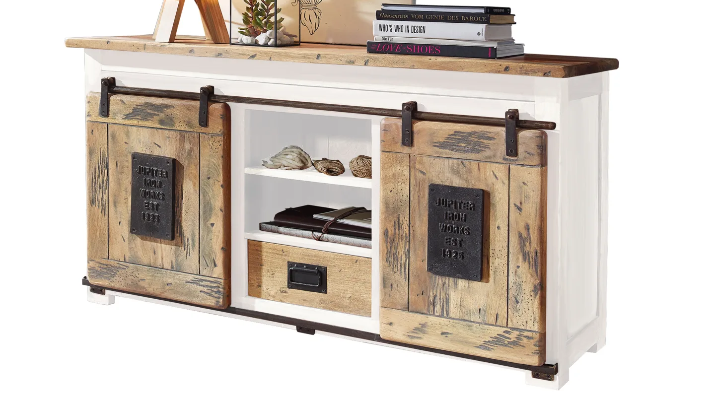Sideboard Mango massiv weiß mit 7 Schubladen – EMANUEL