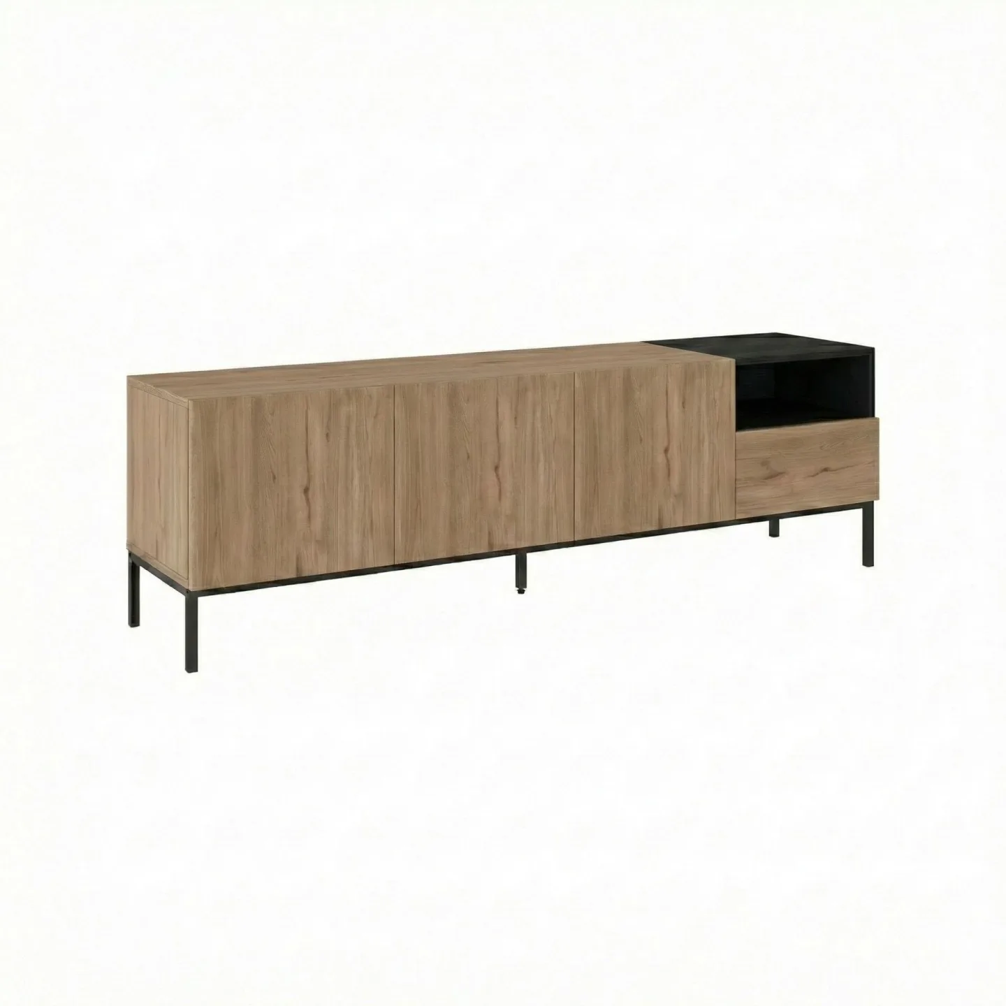 Morlen TV-bänk 180x55x41,8 cm - naturfärgad ek, svart, sandstone