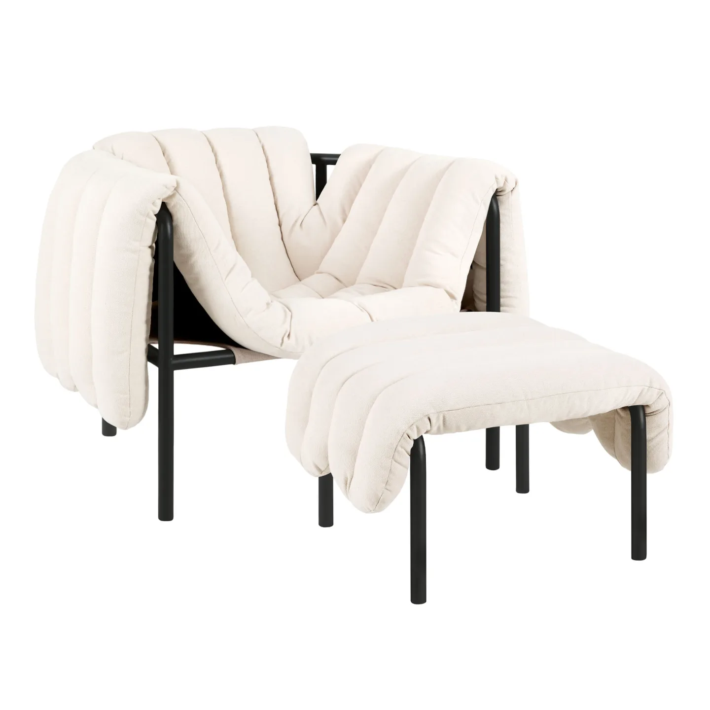 HEM - Puffy Lounge Chair + Ottoman - Natural/Black Grey - Fåtöljer - Faye Toogood - Beige,Svart - Bomull/Naturmaterial/Metall/Skum/Plast