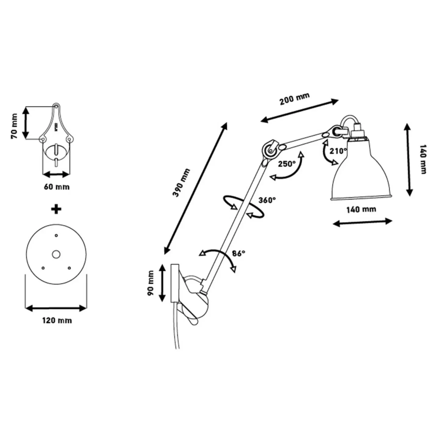 222 Vegglampe Blå/Svart - Lampe Gras - Stue - Metall