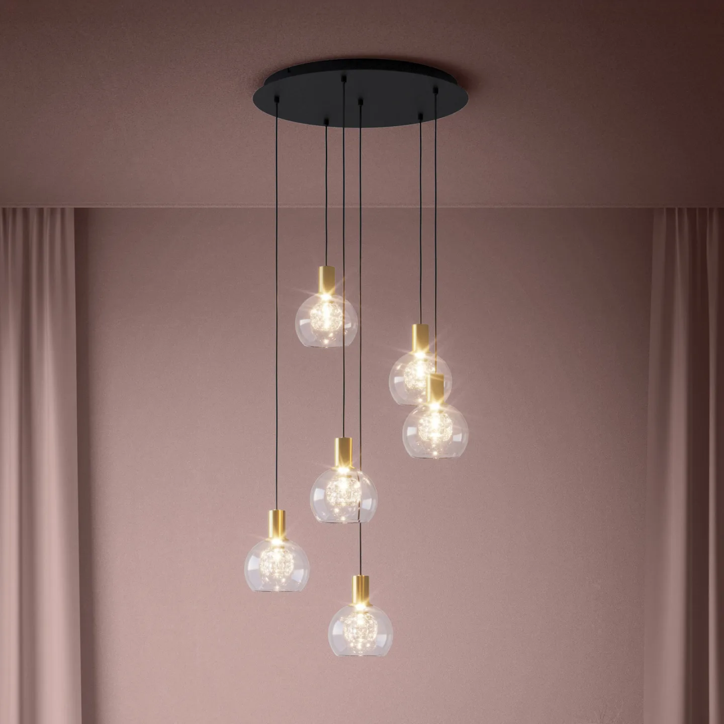 Terque LED-Hängelampe messing Ø 54cm 6-flg. - Stars of Light - Wohnzimmer - Modern - Glas - Mehrflammig