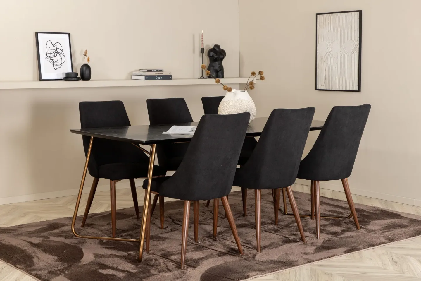 Pipi Matgrupp 190 cm inkl 6 Campomar Stolar - Svart/Koppar/Brun