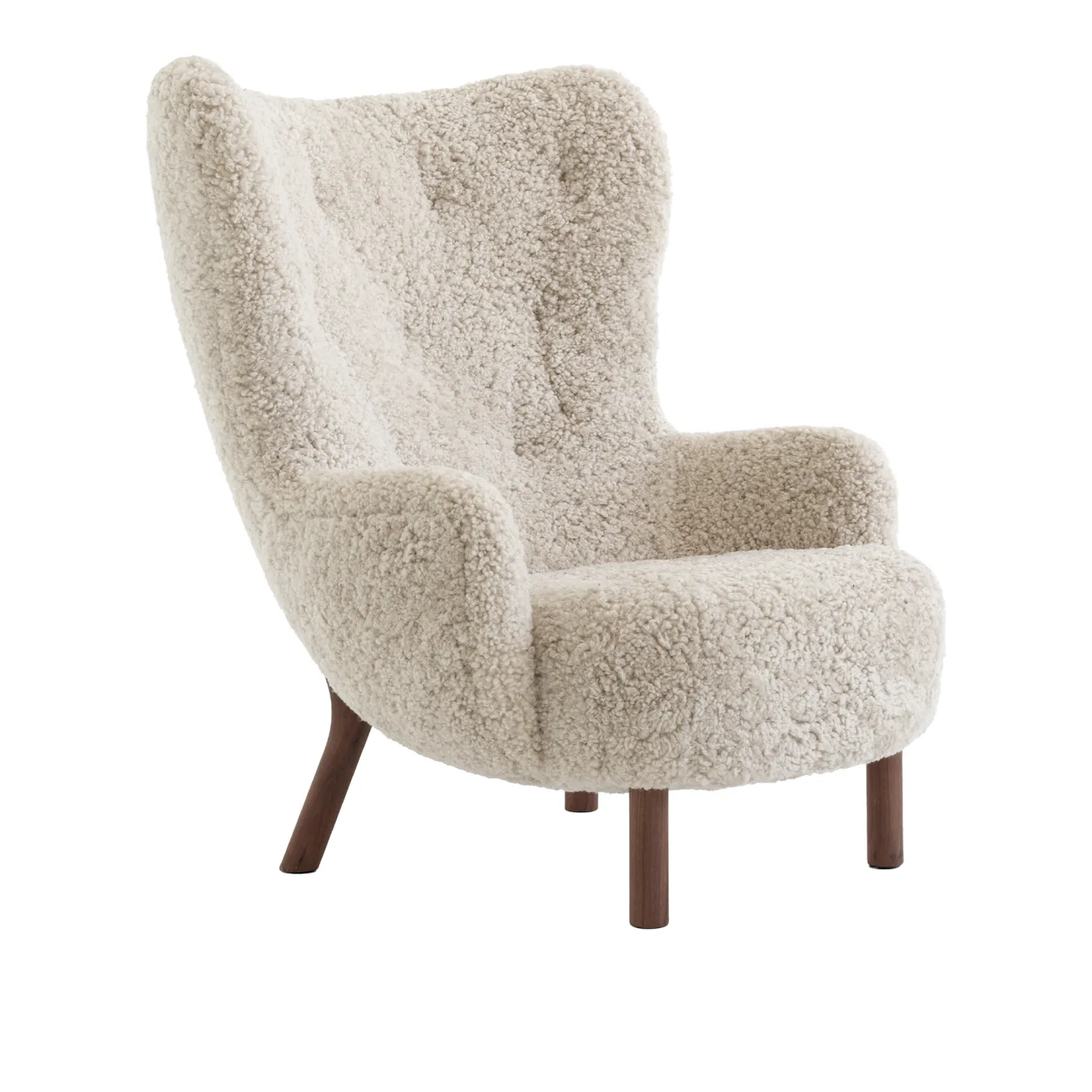&Tradition - Petra VB3, High, Sheepskin Moonlight/Oiled Walnut - Fåtöljer - Viggo Boesen - Träfärgad - Metall/Trä/Textilmaterial