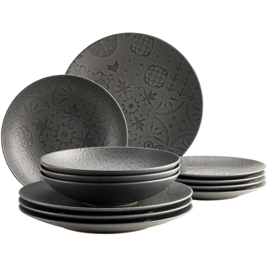 MÄSER Geschirr-Set Trad. Tiles Schwarz Steinzeug