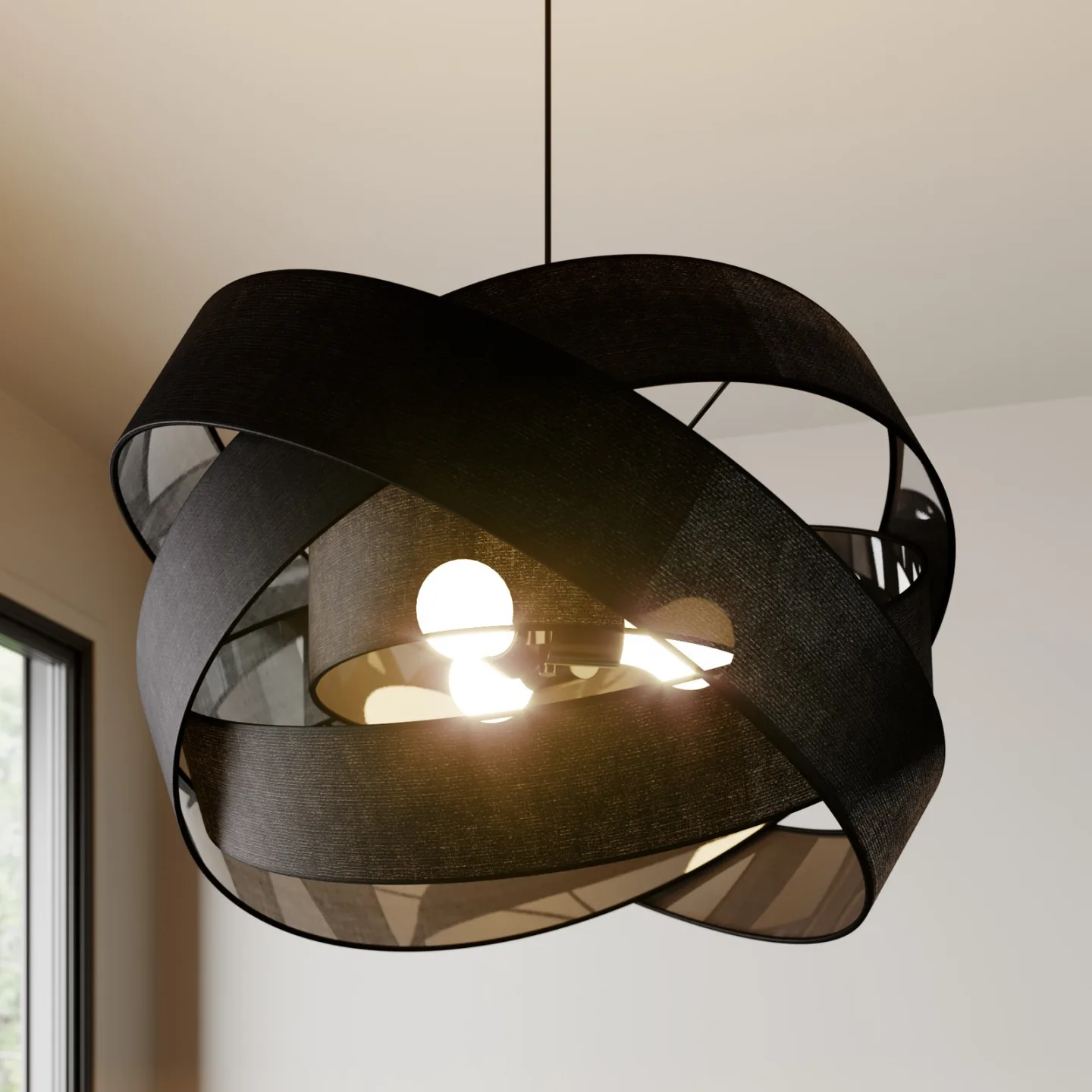 Simaria Pendelleuchte Black - Lindby - Wohnzimmer - Modern - Stoff / Textil - Einflammig