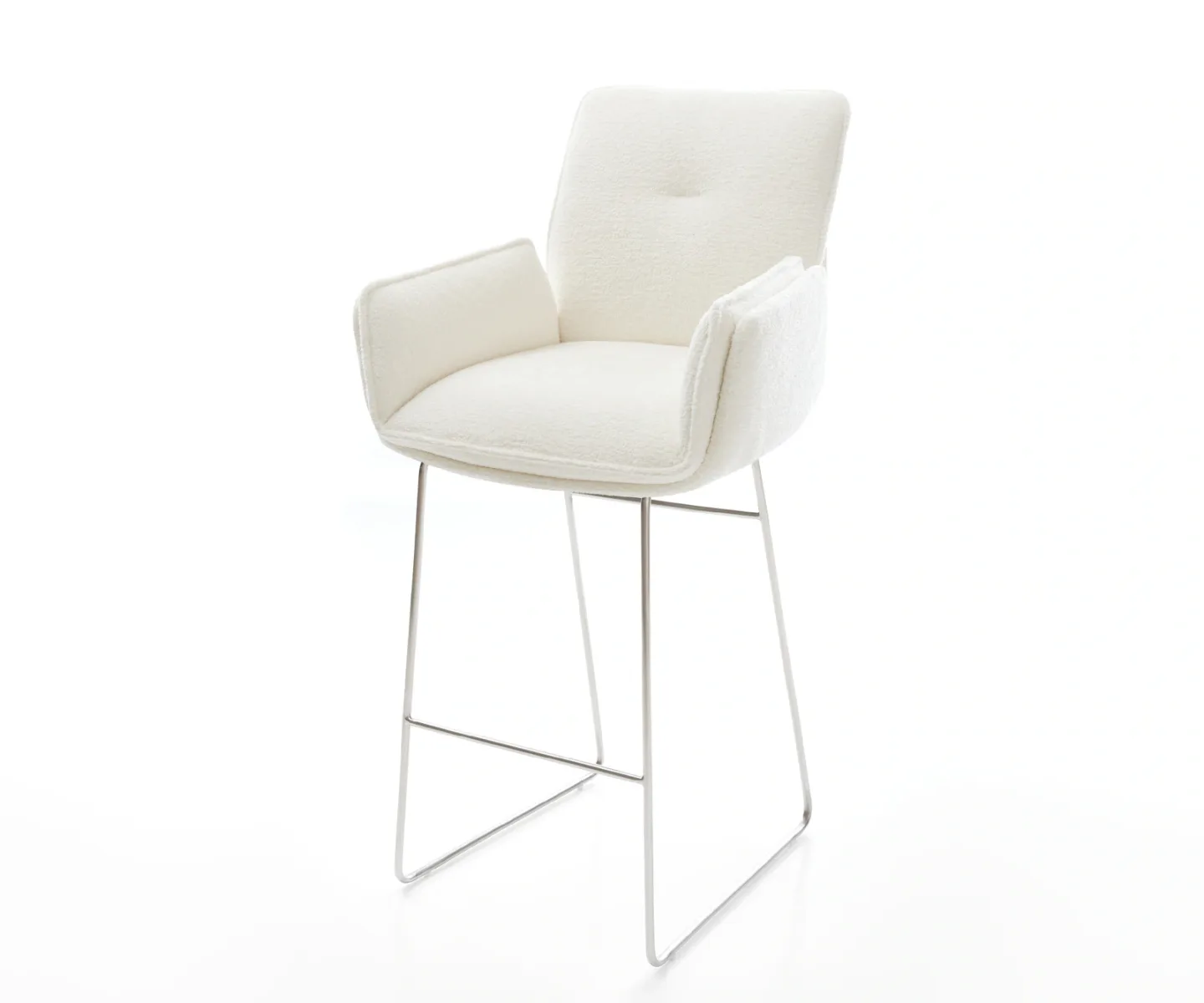 Barstuhl Nela-Flex Bouclé Soft Beige Kufengestell Edelstahl Silberfarben