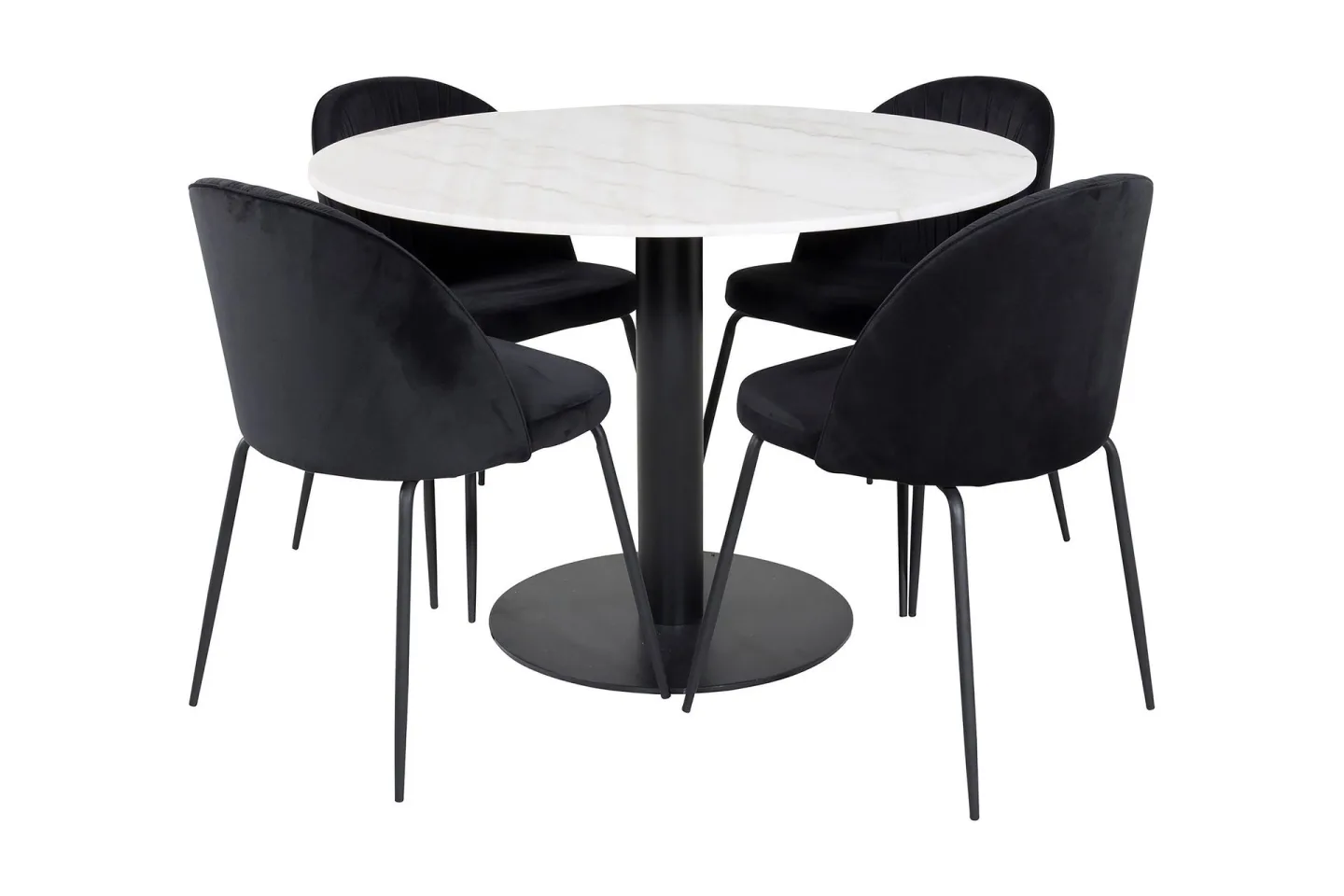 Admira Matgrupp 106 cm Rund inkl 4 Foyos Stolar - Marmor/Vit/Svart