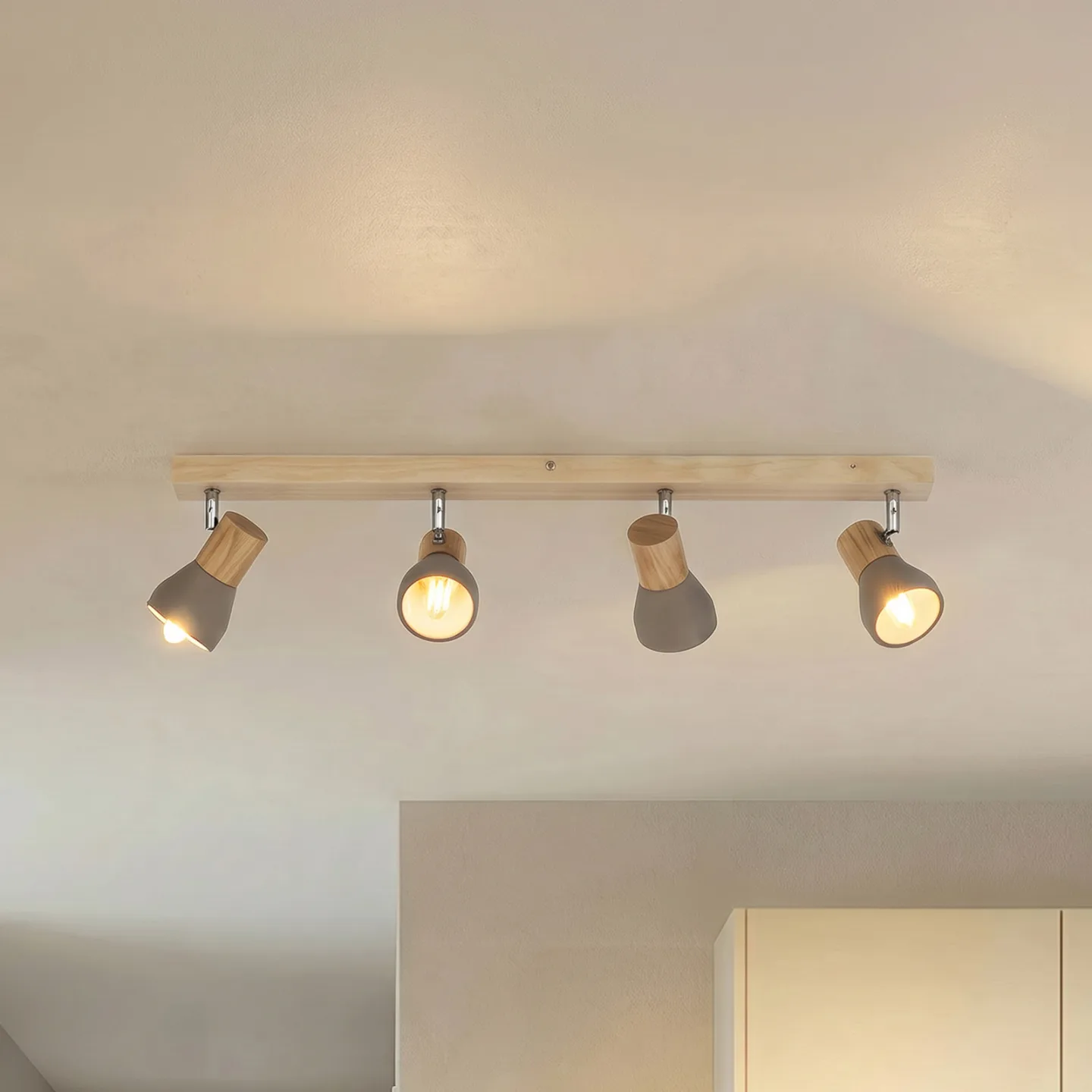 Filiz 4 Deckenleuchte Concrete/Wood - Lindby - Schlafzimmer - Skandinavisch - Beton - Mehrflammig