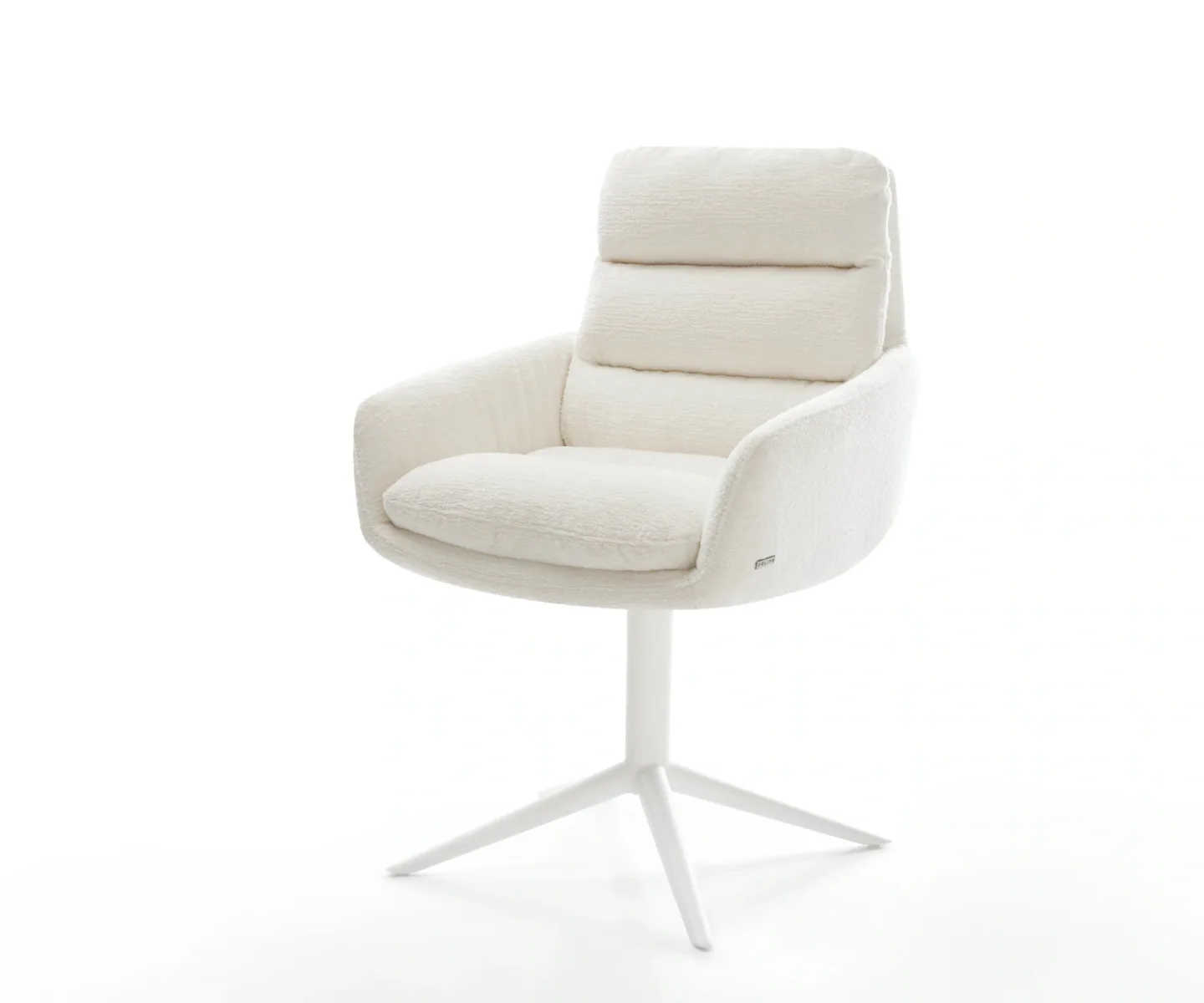 Drehstuhl Abelia-Flex mit Armlehnen Bouclé Soft Beige Fußkreuz Weiß 360° drehbar Wippfunktion