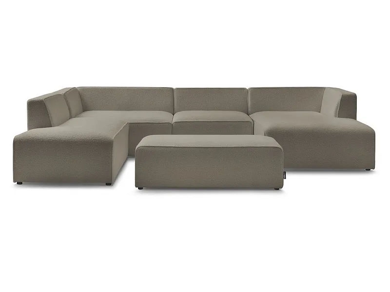 Panorama-Ecksofa mit Hocker BOBOCHIC MEGEVE Boucle-Stoff rotbraun