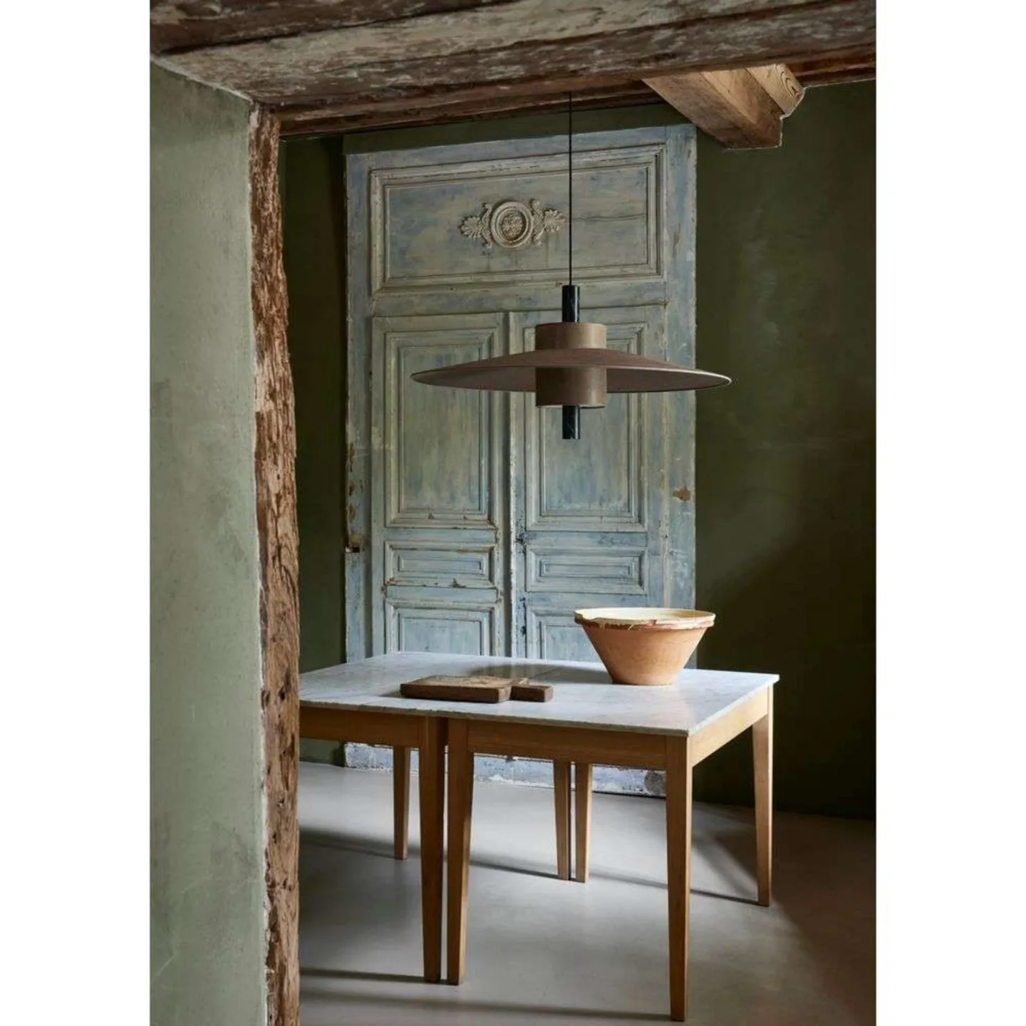 Thésée Pendelleuchte L, dunkelbraun, Ø 95 cm - Forestier - Esszimmer - Stoff / Textil - Mit Schirm