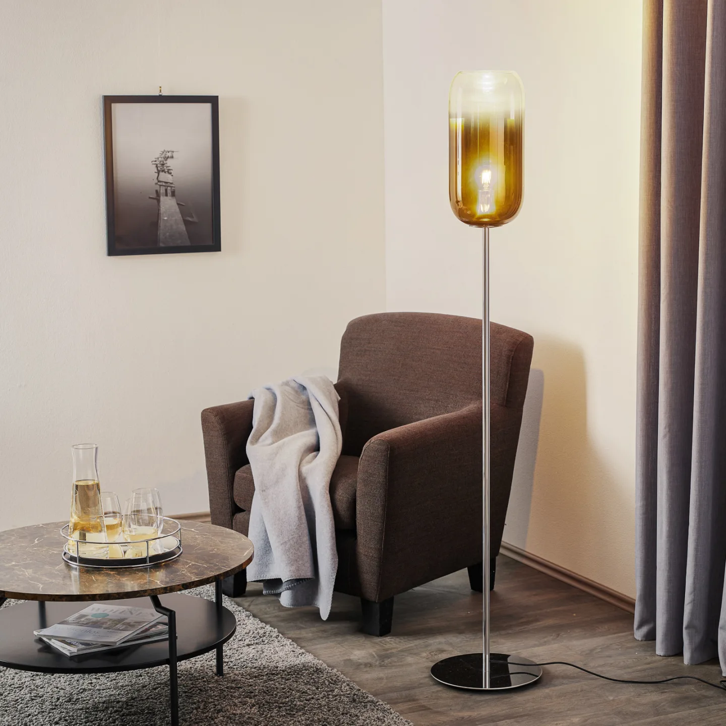 Gople Gulvlampe Bronze - Artemide - Stue - Design - Glass - Med skjerm