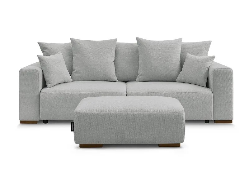 3er Sofa mit Hocker BOBOCHIC SIDONIE Stoff chiniert hellgrau
