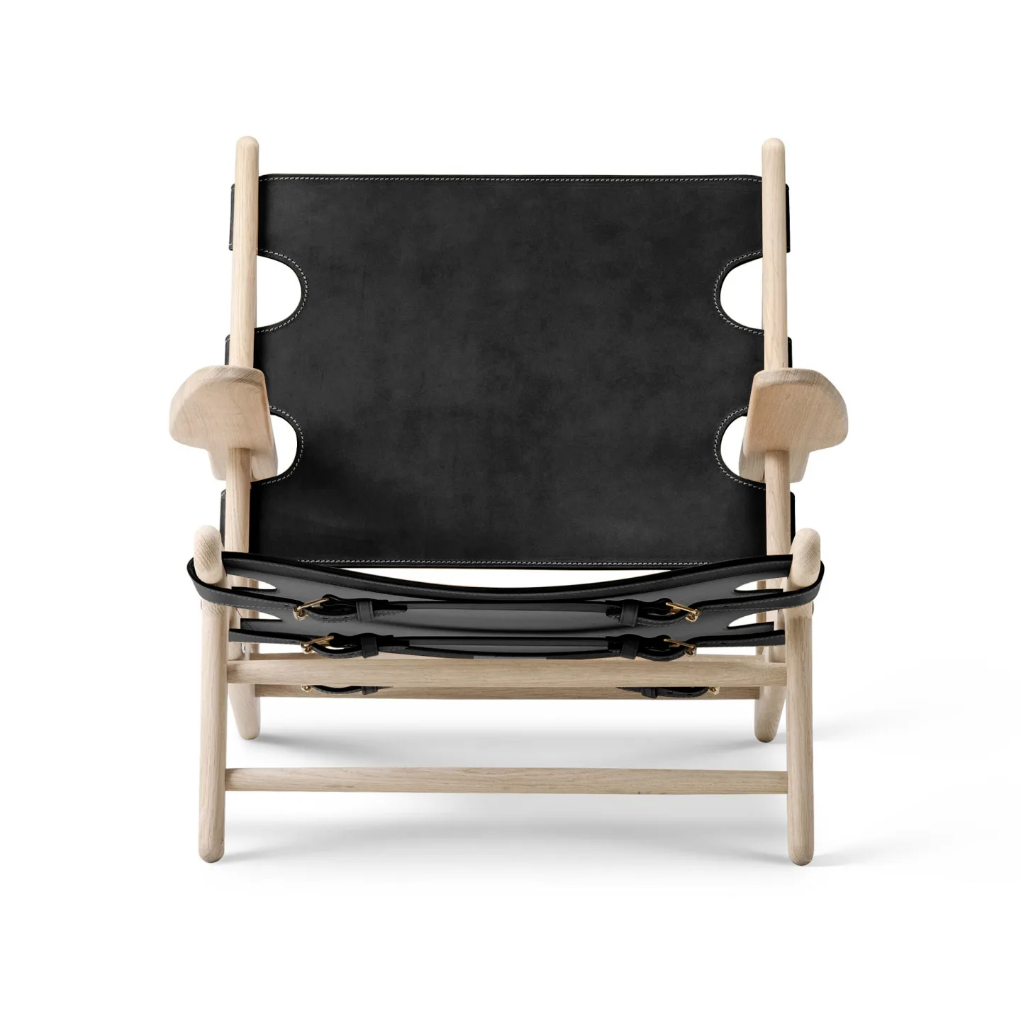 Fredericia Furniture - The Hunting Chair Oak soap / Black leather - Fåtöljer - Børge Mogensen - Svart - Läder/Trä